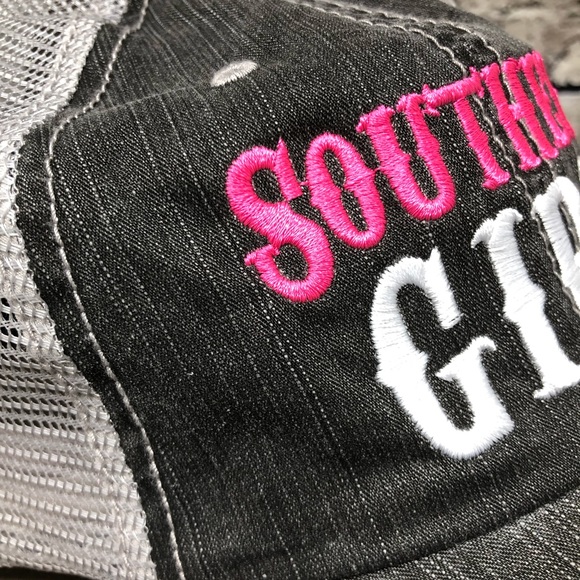 "Southern Girl" Embroidered/Distressed Trucker Cap - Picture 4 of 8